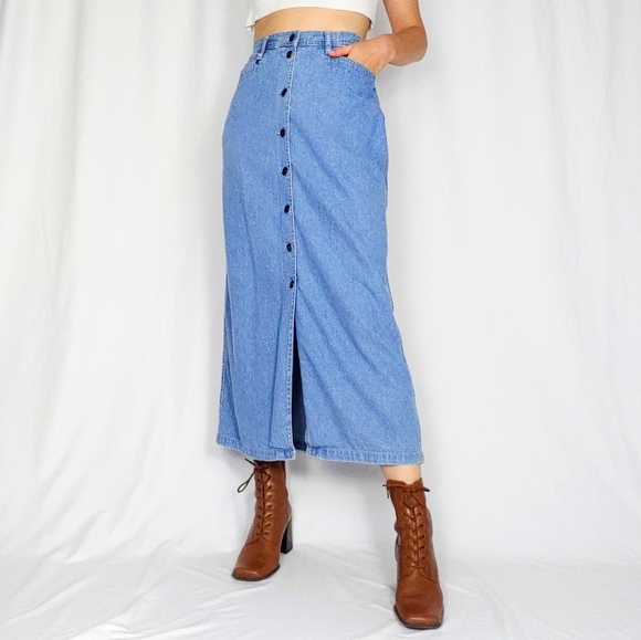 vintage denim midi skirt